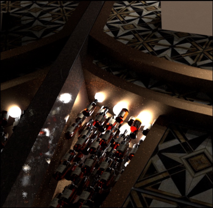Kilian Perfumes — wine bottle installation ceiling view