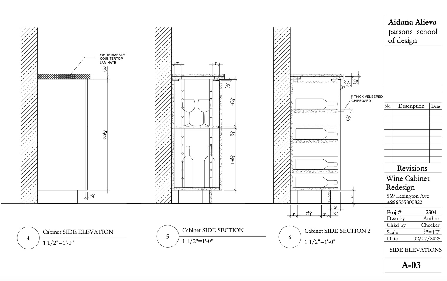 Wine Cabinet — Side Elevation & Sections A-03