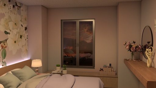 Apartment — bedroom with custom wallpaper