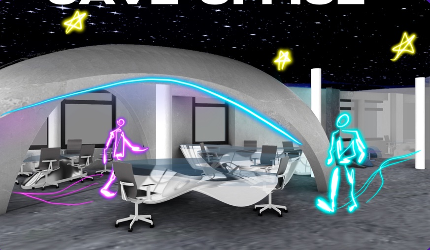 Mightier Office — Cave open space with neon accents