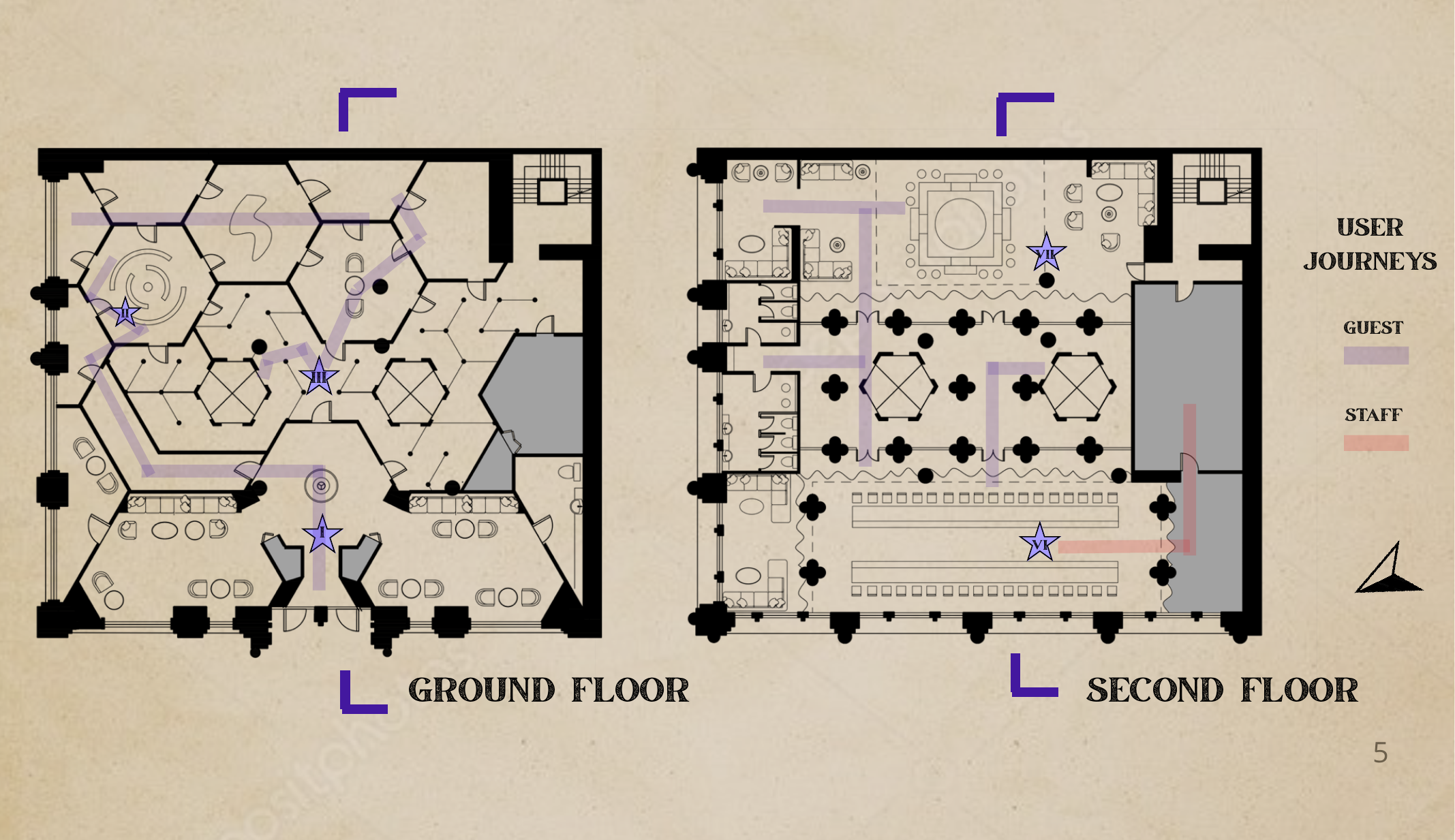 Tarot Hotel — ground floor & second floor plans